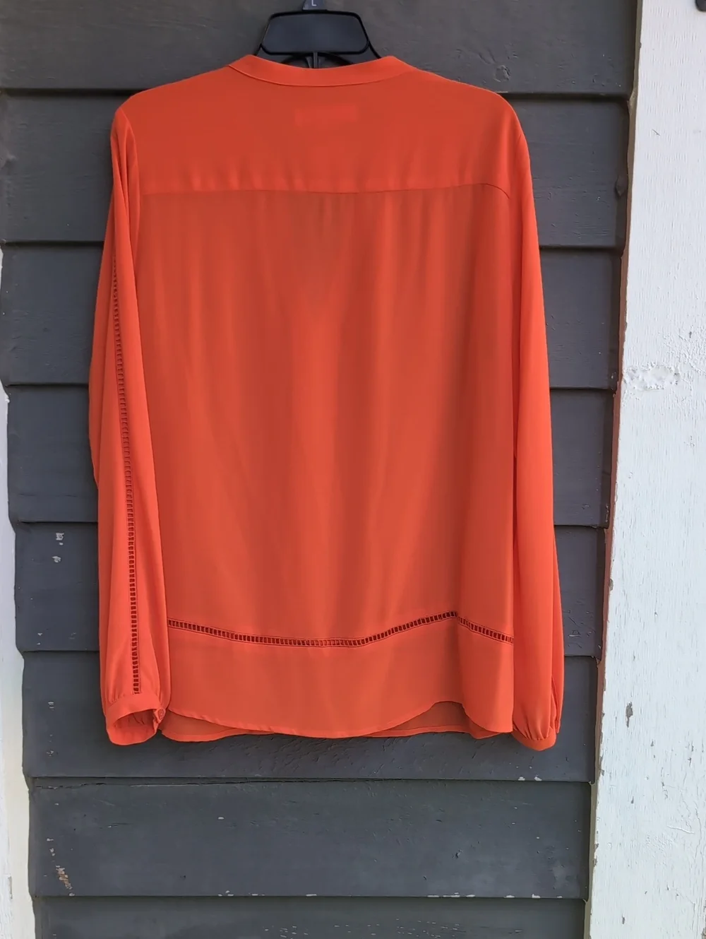 Michael Kors Classic Orange V-Neck Long Sleeve Blouse Size Large